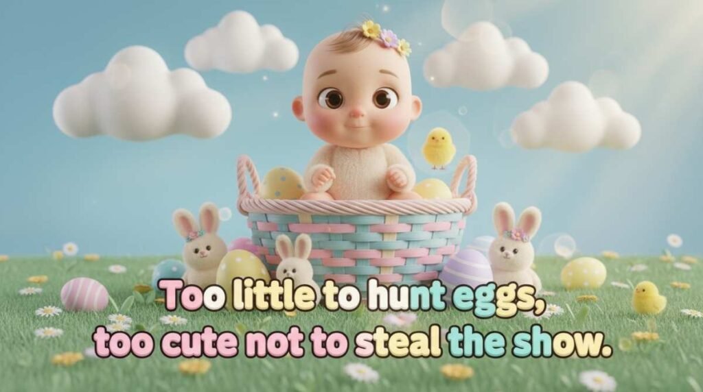 Cute Easter caption for babies too little to hunt eggs but adorable and charming