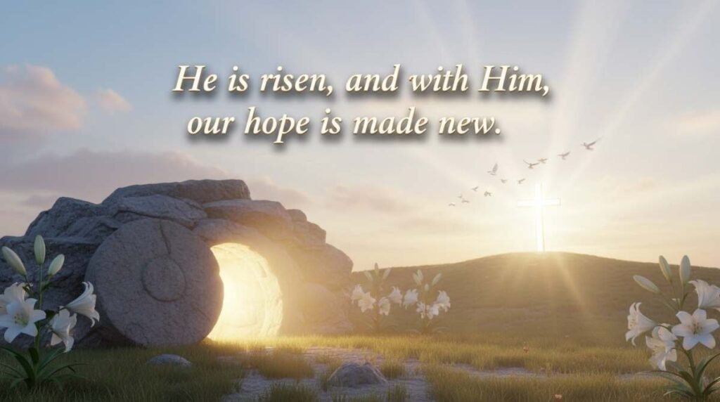 Religious Easter caption celebrating Jesus’ resurrection, renewed hope, and faith
