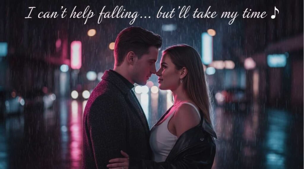Song lyric edging caption for Instagram expressing slow desire, emotional tension, and romantic anticipation through music lyrics