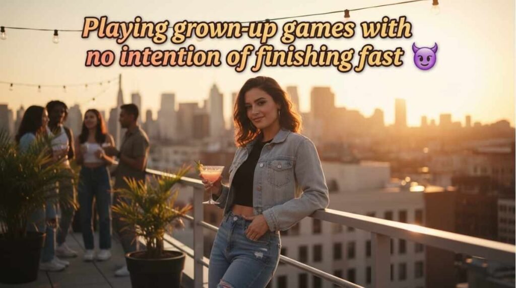 Playful adult edging caption for Instagram with a fun, flirty tone expressing teasing confidence and slow-burn attraction